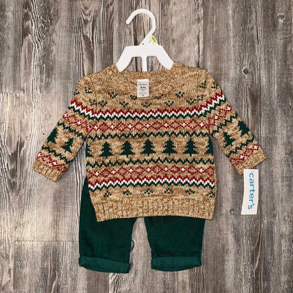 Carter's Baby 2pc Holiday Sweater & Corduroy Pant Set 3m- NWT